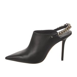 Jimmy Choo Lexx 100 Women Black Mules Leather Chain Pointed Toe High Heel Shoes